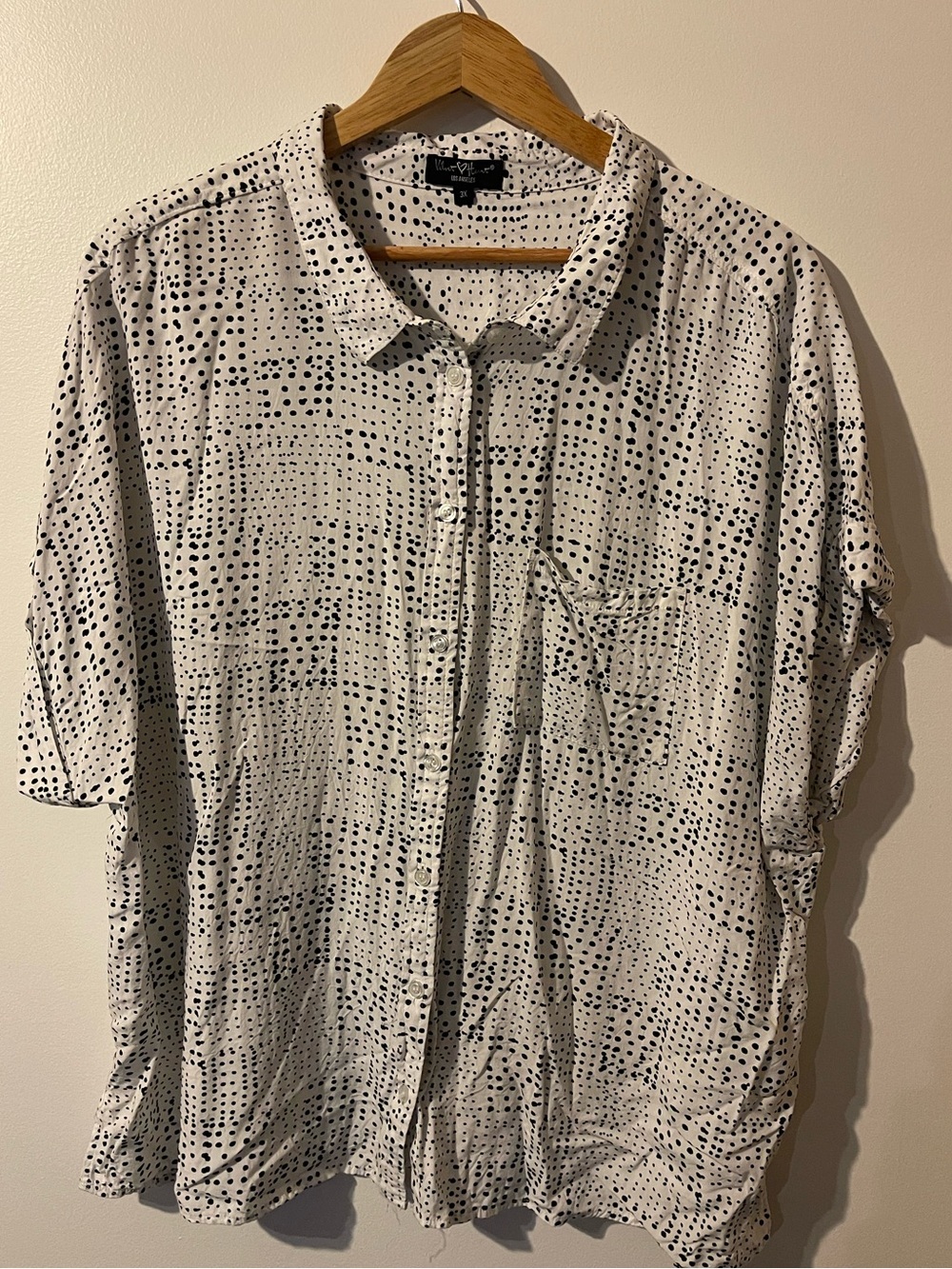 Velvet Heart Polka Dot Button Down Shirt Short Sleeve Rayon White Black 3X